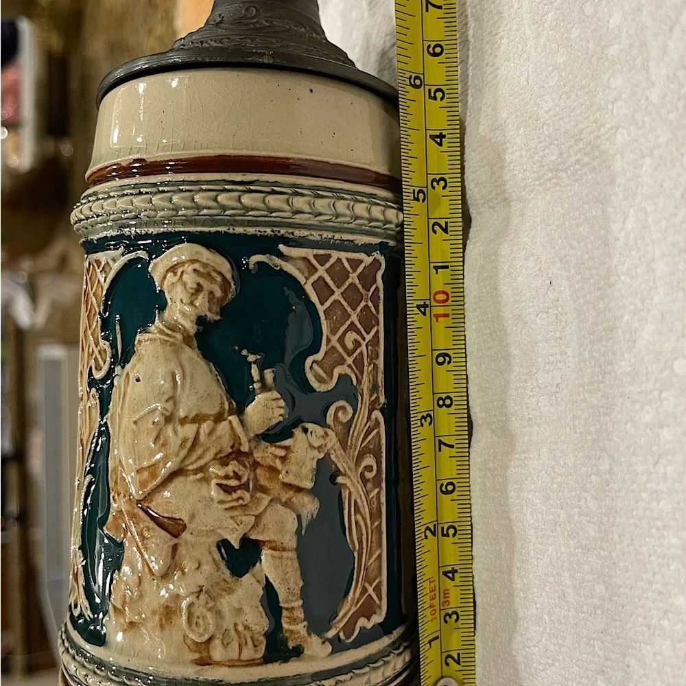 German ceramic beer stein w/ pewter lid. Made in Germany numbered #213 #440 - Picture 8 of 16